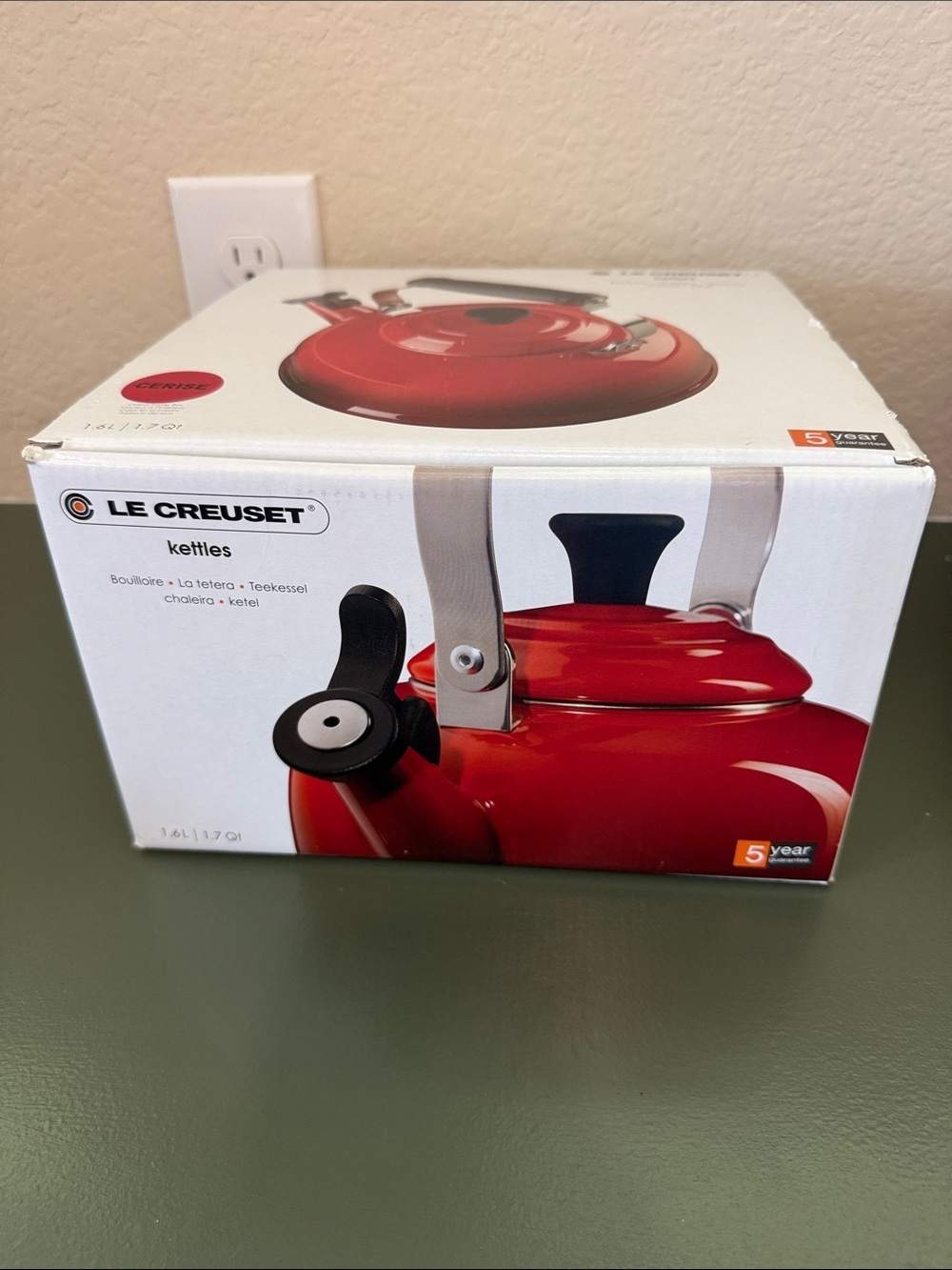 Le Creuset Red Whistling Kettle with Black Handle 1.7qt Cerise